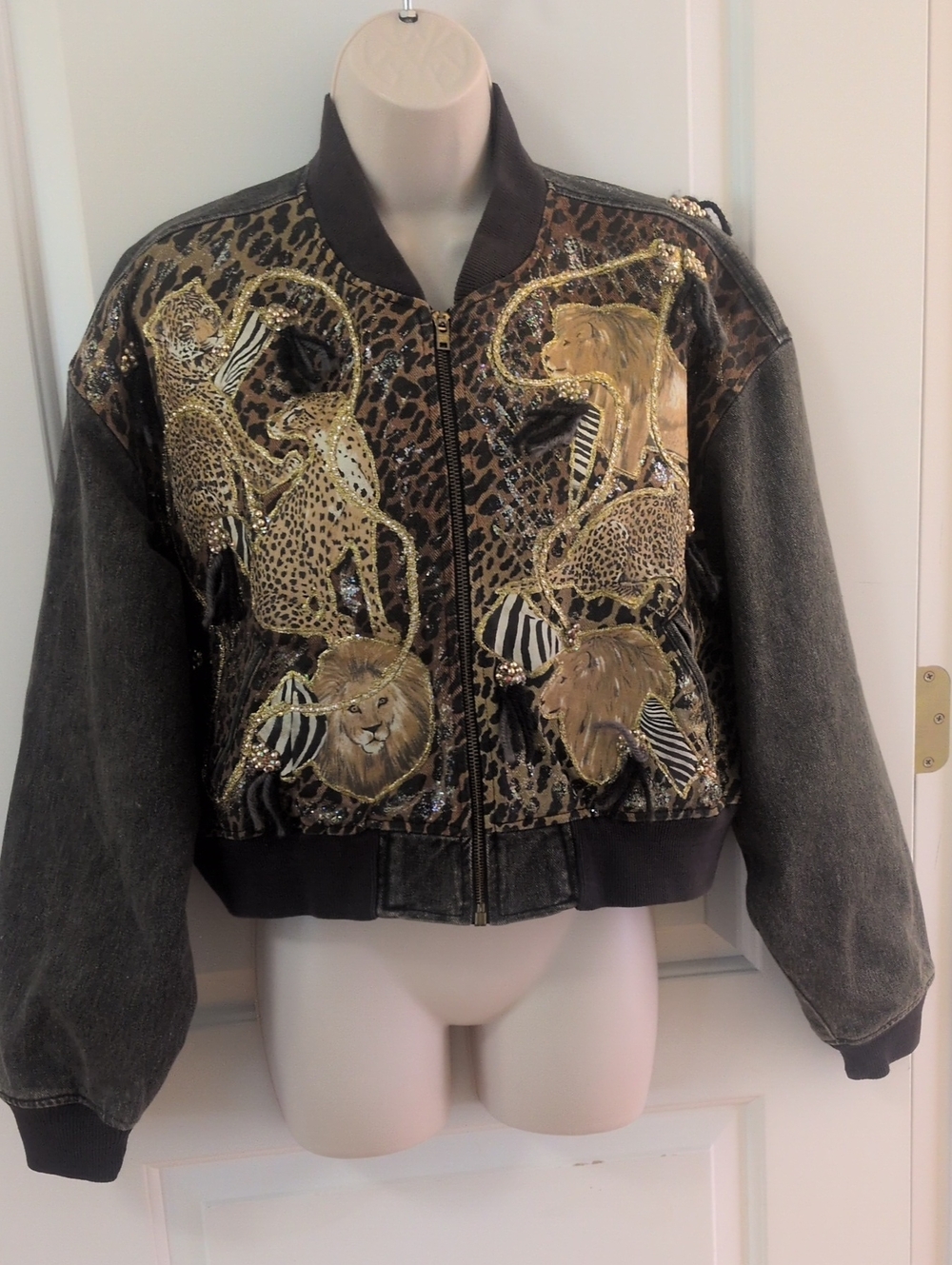 Vintage Embellished Georges Marciano for Guess Denim Bomber Jacket